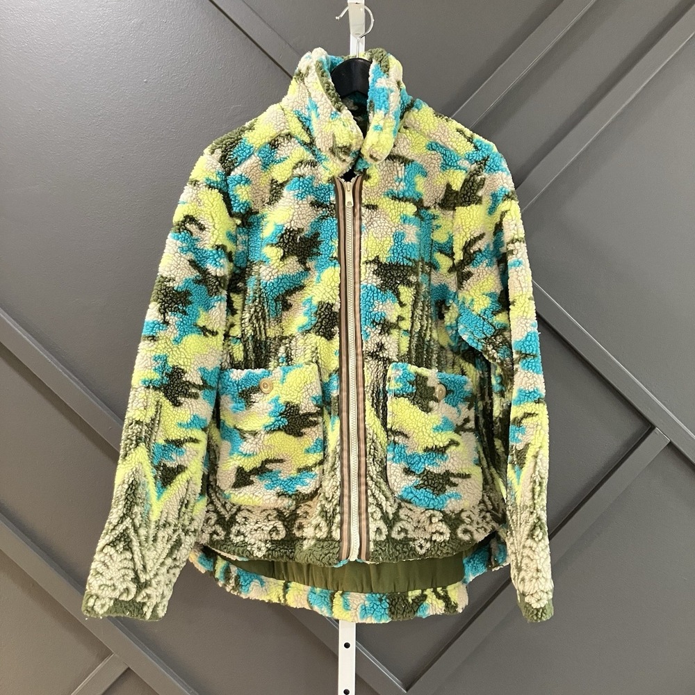 Pilcro Anthropologie Sherpa Fleece Jacket Women's M Camo Print Full Zip Plush